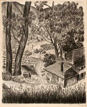 "Old California Ranch" 1936 Charcoal Drawing by Julius Pommer