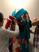 Chizuko Akutagawa & Tomoe Obata Installing Kimono