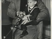 1964 Joe Dimaggio and Boy at San Francisco National Sports & Boat Show