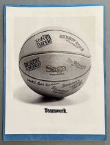 Untitled [Saga Marketing Image of Basketball with Company Restaurants and D