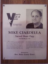 Mike Ciardella Sports Hall of Fame plaque