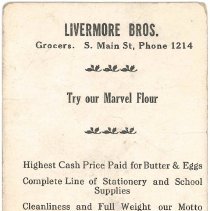 LIVERMORE BROS. AD CARD