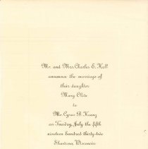 Wedding Invitation-Mary Olive Hall & Cyrus B Koonz
