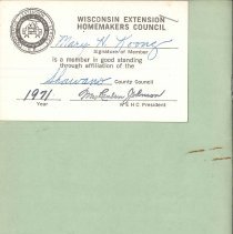 Mary H. Koonz Homemakers Membership Card