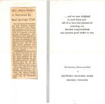 Clipping Honoring Mrs. Mary Koonz