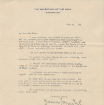 Letter from Secretary of the Navy James Forrestal