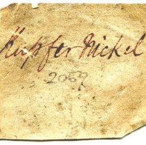 Historic specimen label for Nickeline, 1872.