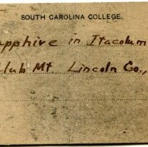 South Carolina Collge label for Corundum, 7469.