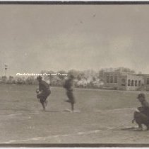 Postcard style photo of a baseball game being played behind Glendale Union