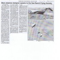 Mars airplane designer speaks to the Sea Ranch Flying Society, ICO article dated August 19, 2005.