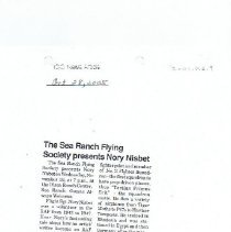 The Sea Ranch Flying Society presents Nory Nisbet, ICO article dated Oct. 28, 2005.