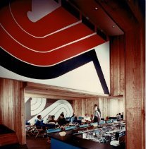 Sea Ranch Lodge Bar with wall graphic by Barbara Stauffacher Solomom