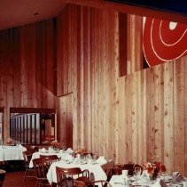 Sea Ranch Lodge dining room north wall with partial view of supergraphic