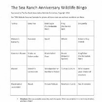 Sea Ranch Anniversary Wildlife Bingo game card