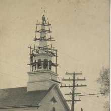 First Church steeple repair staging