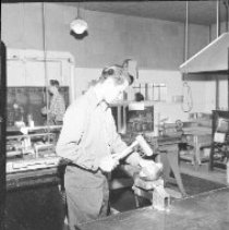Hamilton High School Activities, Industrial Arts: Student pounding out a bowl, 1949