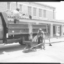 Truck operation showing former method prior to implementation of improved dump gate, An Employee Suggestion, Taken and Hamilton High School, 1959