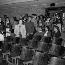 Jordan high school activities.  Student group ushering in auditorium.