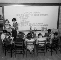32nd street school activities.  Using the card catalog to carry on research.  (Upper elementary)
