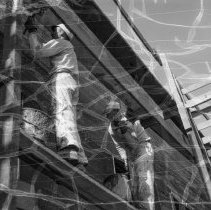 Emerson junior high school activities.  Informal shots.  Plasterers working on new building.