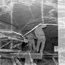 Emerson junior high school activities.  Informal shots.  Plasterers working on new building.