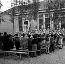 32nd street school activities.  Beginning an outdoor assembly with a salute