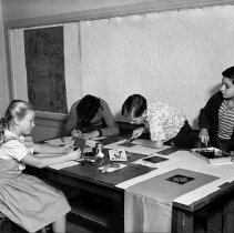Raymond Avenue School Activities.  Block printing.