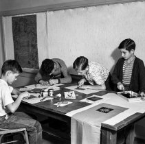 Raymond Avenue School Activities.  Block printing.