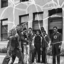 Jordan high school activities.  Tree planting exercise on school yard.