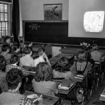 Bancroft junior high school activities.  Students projecting slides they ha