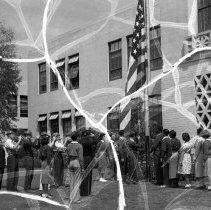 Jordan high school activities.  Flag raising.