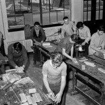 Edison Junior High school activities.  Woodship class making games for men in the service.