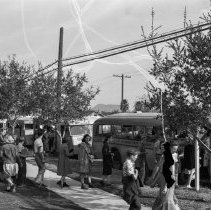 North Hollywood high school activities.  Children entering school busses.