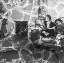 South Gate High school activities.  Practice house furnished by combined efforts of the art, home economics and shop department.  Serving tea in the practice house.