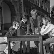 Sterry school activities.  Boys using radio sets they have made.