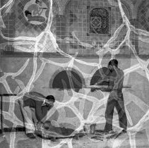 Wiggins, Frank trade school activities.  Students setting tile.