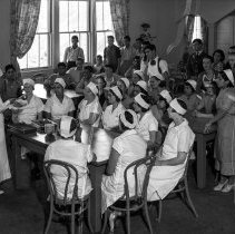 Roosevelt high, cafeteria activities.  Student employee meeting.