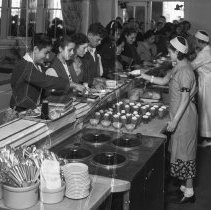 Roosevelt high, cafeteria activities.  Service line in dining room.