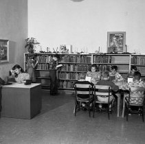 White Point Elementary School activities. Library.  Group of children reading.