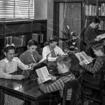 North Hollywood high school activities.  Library.  Students reading in the library.