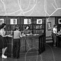 North Hollywood high school activities. Library.  Charging desk.