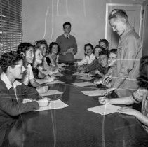 Emerson junior high school activities.  Student council in session.