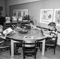 White Point Elementary School activities. Library.  Group of children readi