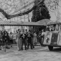 [Students on school journey or field trip with school bus.]