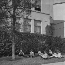 [54th] Fifty-fourth street school activities. Same as e. [Art class sketching trees.]