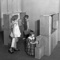 32nd Street school, kindergarten activities. Playing with hollow blocks.