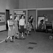 Washington Boulevard school, Elementary activities. Girls demonstrating walking procedure.