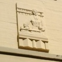 [Two bas-reliefs, Auditorium titled "SPEECH" and Science Bldg. titled "HOME