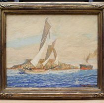 Schooner, Ocean Wave Passing Dead Man's Island, San Pedro, California