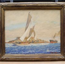 Schooner, Ocean Wave Passing Dead Man's Island, San Pedro, California